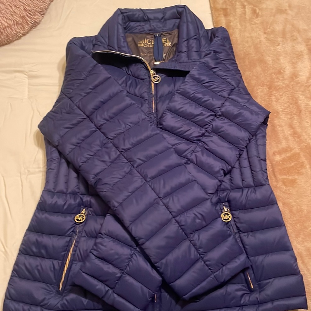 Michael Kors Packable Down Fill Puffer Quilted Jacet Coat Navy Blue-Size M
